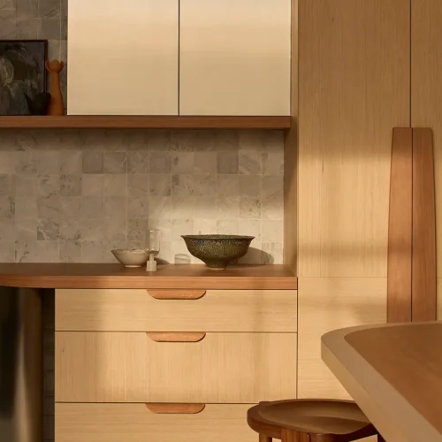 Victorian Ash cabinetry & Blackbutt benchtops and custom handles